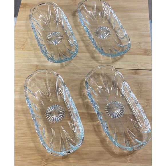 Vintage Anchor Hocking Banana Split Sundae Clear Glass Starburst Dishes Set of 4 - Picture 1 of 9